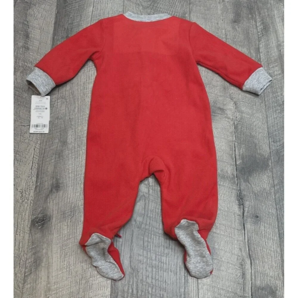 Carters Baby Sleepwear Footie Fleece Reindeer 6 Month Red 2 Way‎ Zipper NEW